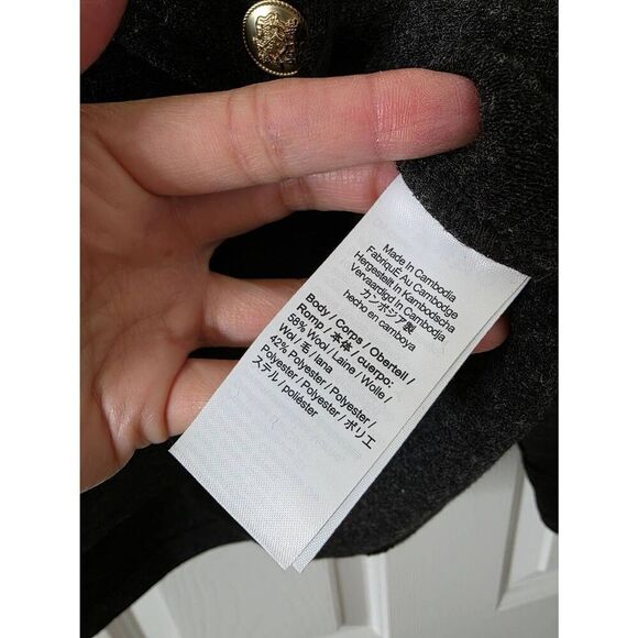 J. Crew Wool Blend Shirt Jacket Womens Large Charcoal Grey Gray Gold Buttons L - Picture 6 of 10